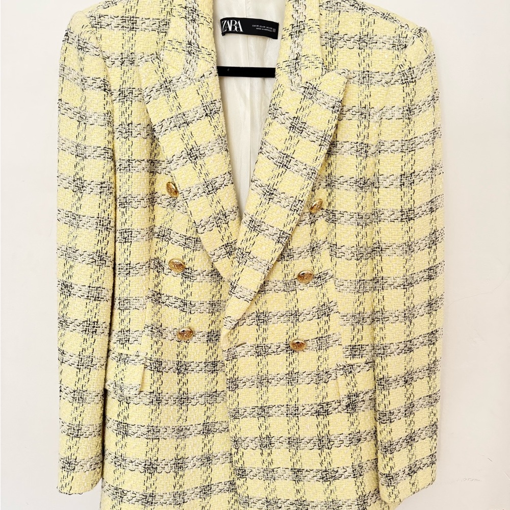 Zara Yellow and Black Plaid Blazer